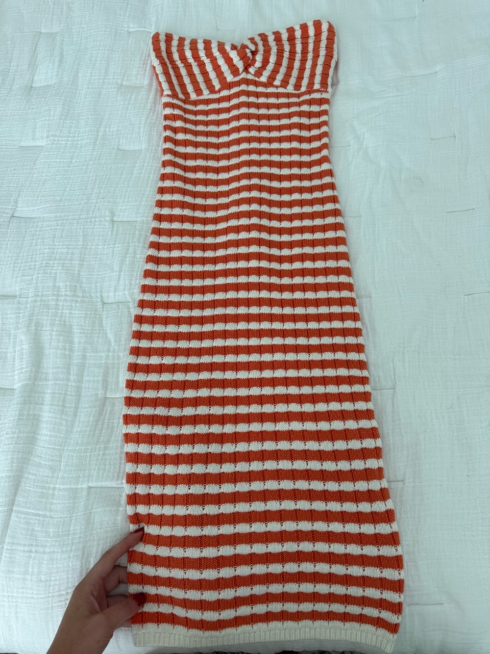 Striped Orange and White Knit Tube Dress - Women